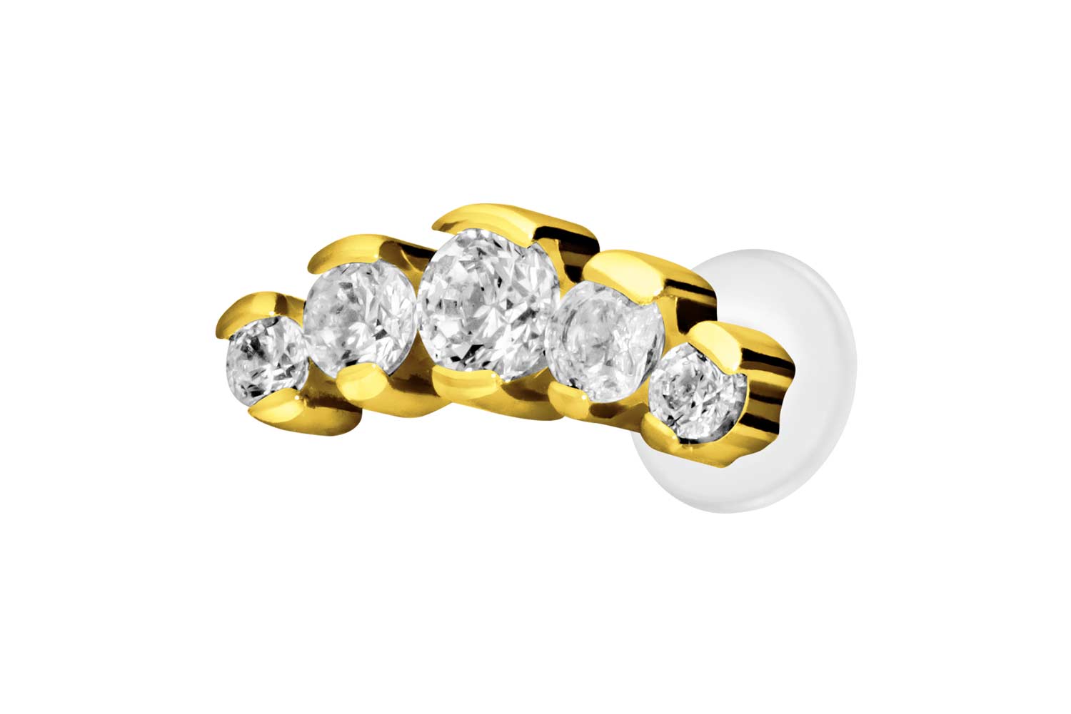 PTFE Labret Piercing mit Innengewinde + Titan-Aufsatz 5 EINGEFASSTE KRISTALLE